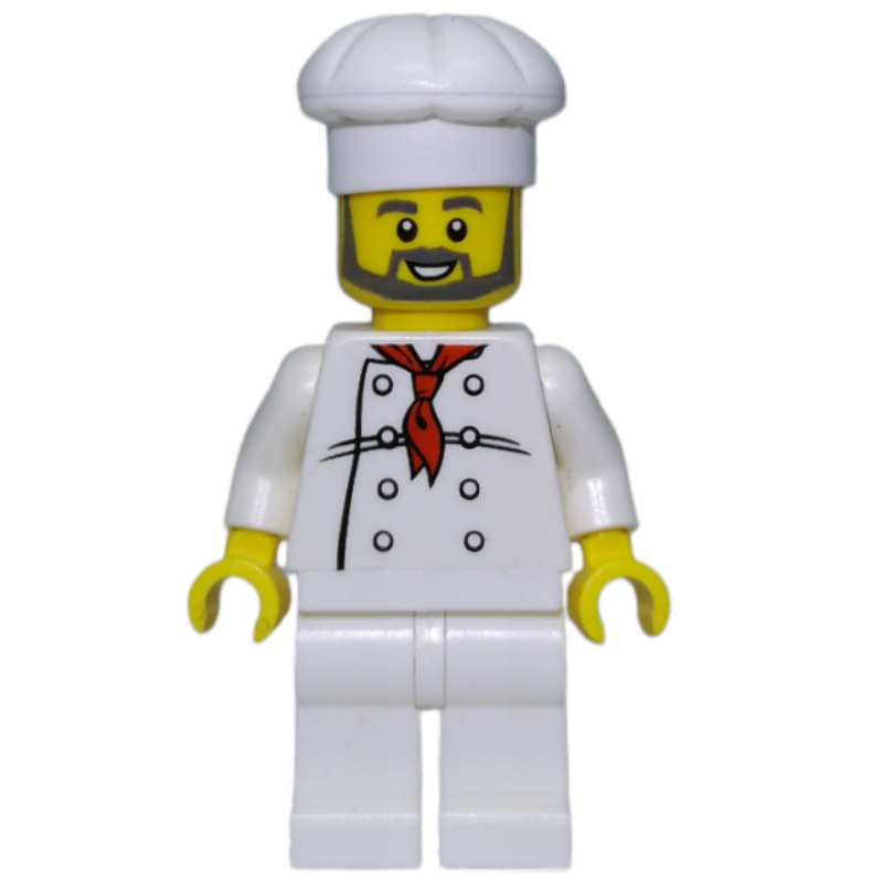 Lego Chef - White Torso, White Legs, White Hat, Grey beard