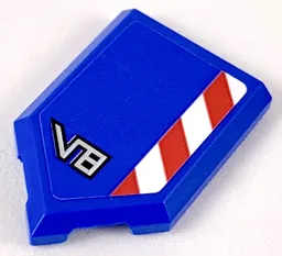 Tile, Modified 2 x 3 Pentagonal with Red and White Caution Stripe and Silver 'V8' Pattern (Sticker) - Set 60223