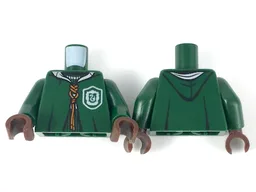Torso Hooded Robe over Sweater, White Collar, Dark Orange Laces, Slytherin Crest Pattern / Dark Green Arms / Dark Brown Hands