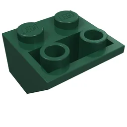 Brick Sloped Inverted 45° 2 x 2 [Ovoid Bottom Pin, Bar-sized Stud Holes] / Dark Green