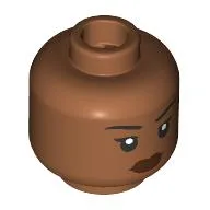 Minifig Head Ramirez, Black Eyebrows, Reddish Brown Lips, Neutral Stare / Sienna Brown