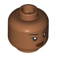 Lego Minifig Head Ramirez, Black Eyebrows, Reddish Brown Lips, Neutral Stare / Sienna Brown