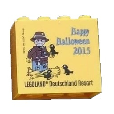 Lego Brick 2 x 4 x 3 with 'LEGOLAND Deutschland Resort Happy Halloween 2015' Print / Yellow