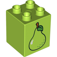 Lego Duplo Brick 2 x 2 x 2 with Pear Print / Lime