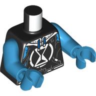 Lego Torso, Hoody, White Hourglass print, Dark Azure Arms and Hands / Black