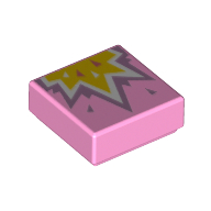 Lego Tile 1 x 1 with Yellow Explosion print / Bright Pink