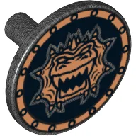 Shield Round Flat with Gold Dragon Head with Jagged Teeth Print / Pearl Titanium