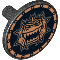 Lego Shield Round Flat with Gold Dragon Head with Jagged Teeth Print / Pearl Titanium