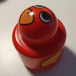 Primo Brick 1 x 1 with Round Rattle, Bird Face and Yellow Wings Print / Red