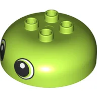 Duplo Brick Round 4 x 4 Dome Top with 2 x 2 Studs with Two Eyes Print / Lime
