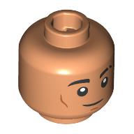 Lego Minifig Head Darth Dev, Black Eyebrows with Cut, Lopsided Smile/Dark Nougat Eyeshadow, Annoyed / Nougat