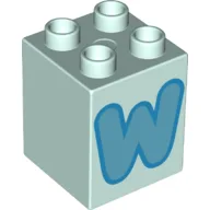 Duplo Brick 2 x 2 x 2 with Medium Azure 'W' Print / Light Aqua