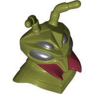 Lego Minifig Head Special, Alien Galaxy Squad, Mantizoid with 4 Eyes and Antennae and Dark Red Mandibles Print / Olive Green