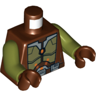 Lego Torso Armor and Robe Jedi Knight Print, Olive Green Arms, Reddish Brown Hands / Reddish Brown
