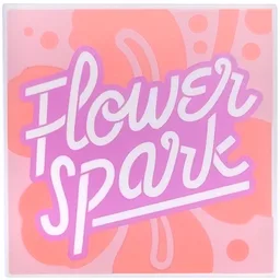 Tile 4 x 4 with Medium Lavender Outlined 'Flower Spark', Coral Flower on Warm Pink Background Pattern