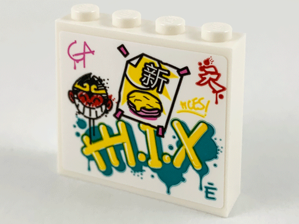 Lego Brick 1 x 4 x 3 with Monkie Kid Logo, Graffiti and Taped Note with Chinese Logogram '新' (New) Pattern (Sticker) - Set 80012