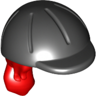 Lego Hair and Helmet, Long with Ponytail and Black Riding Helmet Pattern / Red