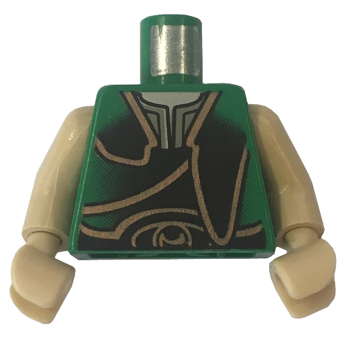 Lego Torso Vest with Gold Trim Print (Gungan), Tan Arms and Hands / Green