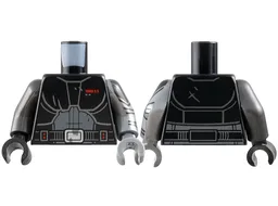 Torso SW Armor, Dark Bluish Gray Suit, Red Rectangle, Belt with Silver Buckle Pattern / Flat Silver Arm Left with Armor and Cuff Pattern / Pearl Dark Gray Arm Right / Flat Silver Hand Left / Black Hand Right