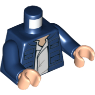 Lego Torso Open Jacket with Pockets and White Shirt and Back Pockets Print (Han Solo), Dark Blue Arms, Light Nougat Hands / Dark Blue