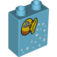Lego Duplo Brick 1 x 2 x 2 with Bottom Tube and Pouch with Skull and Stars Print / Medium Azure