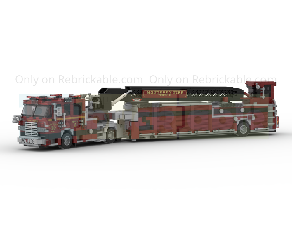 Lego 2025 Pierce Enforcer Tiller Ladder Fire Truck Monterey FD