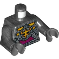 Torso, Armor, Yellow and Orange Symbol, Magenta Plates Print, Pearl Titanium Arms, Dark Bluish Gray Hands / Pearl Titanium