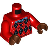 Lego Torso Argyle Sweater with Blue Shirt Collar print, Red Arms, Reddish Brown Hands / Red