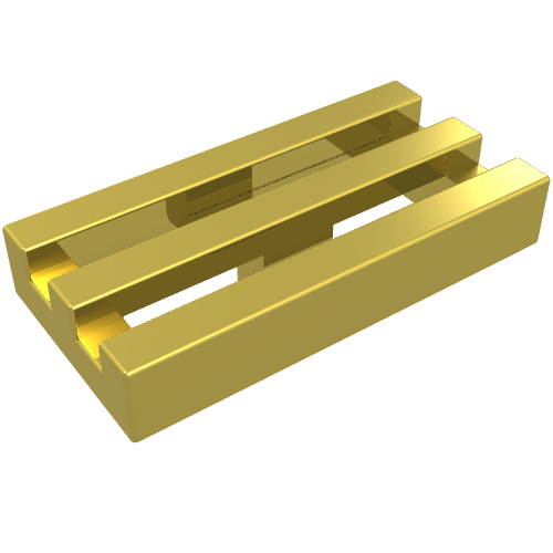 Lego Tile Special 1 x 2 Grille with Bottom Groove / Chrome Gold