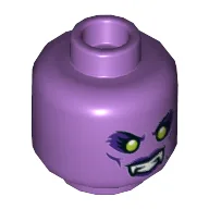Minifig Head Spider Queen, Fangs, Lime Eyes with Dark Purple Eye Shadow Print / Medium Lavender