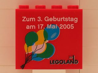 Lego Brick 2 x 4 x 3 with Legoland Deutschland 3 Year Birthday (Zum 3. Geburtstag) Pattern