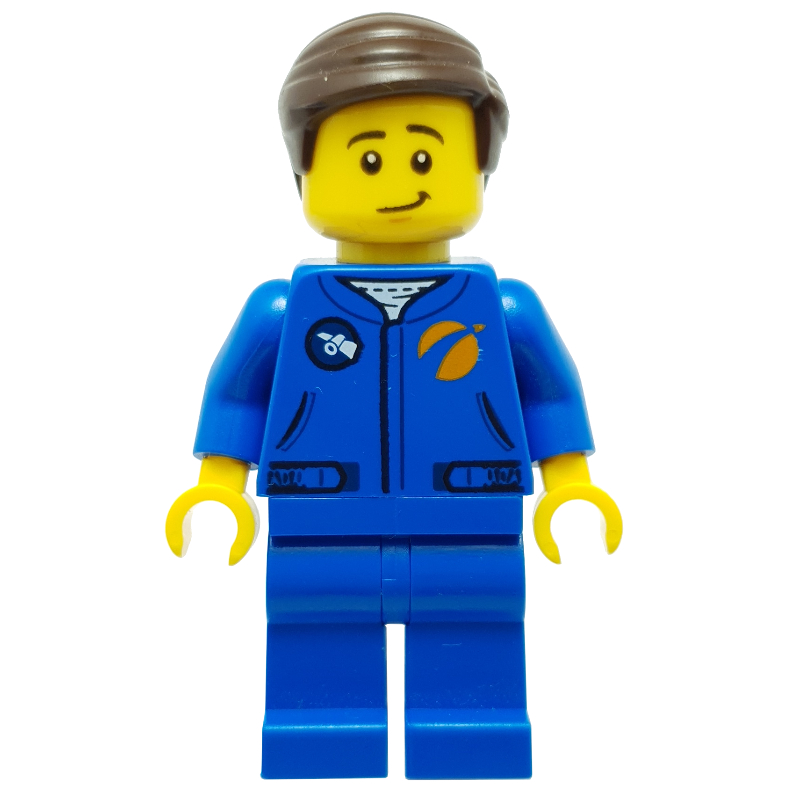 Lego Astronaut - Blue Torso and Legs, Dark Brown Hair