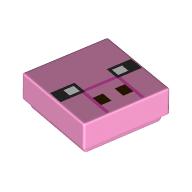 Lego Tile 1 x 1 with Pixelated Pig Face print / Bright Pink