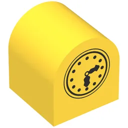 Duplo Brick 2 x 2 x 2 Curved Top with Clock Hands 6:12 Print / Yellow