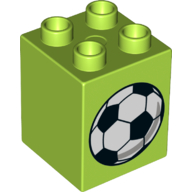 Lego Duplo Brick 2 x 2 x 2 with Soccer Football on 2 Sides, Normal/Deflating Print / Lime