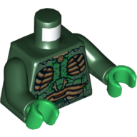 Lego Torso Parademon Armor with Green Highlights and Tan Scale Panels Print, Dark Green Arms, Green Hands / Dark Green