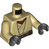 Lego Torso Layered Shirt, Reddish Brown Undershirt, Reddish Brown Belt Print, Tan Arms, Black Hands / Tan