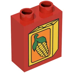 Duplo Brick 1 x 2 x 2 with Corn on Box Print / Red