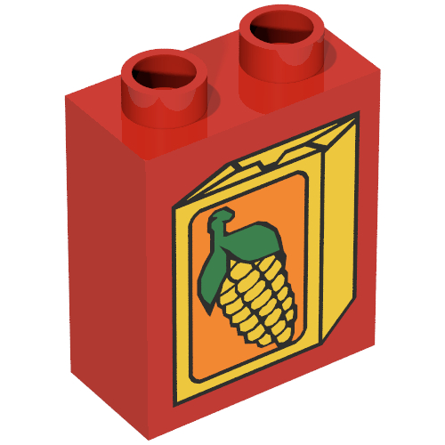 Lego Duplo Brick 1 x 2 x 2 with Corn on Box Print / Red
