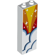 Lego Brick 1 x 2 x 5 with Hollow Studs with Red and Orange Sky, Clouds, White Stars print