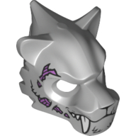 Lego Mask Tiger with White Fangs, Fur, Purple Sinew Patches and Stitches Print / Light Bluish Gray