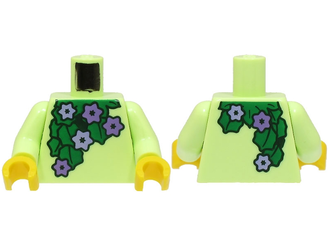 Lego Torso with Green Leaves and Medium Lavender and Lavender Flowers Pattern (BAM) / Yellowish Green Arms / Yellow Hands