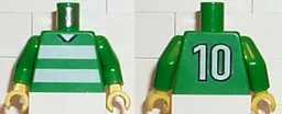 Torso Soccer Uniform Shirt with White Horizontal Stripes, Neck, and Number 10 on Back Pattern / Green Arms / Yellow Hands