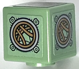 Minifigure, Head, Modified Cube with Gold and Black Metal Plates, Rings and Bolts Pattern on All Sides and Top (Marvel Macchina di Kadavus) (Stickers) - Set 76261
