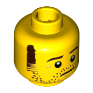 Lego Minifig Head Larry the Barista, Brown Sideburns, Stubble and Eyebrows, Neutral Mouth [Hollow Stud] / Yellow