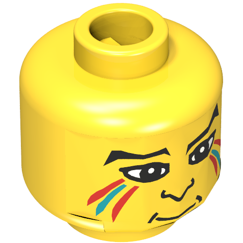 Lego Minifig Head Indian, Face Paint with Red and Blue Painted Lines, Eyebrows, Pupils, Nose Print [Blocked Open Stud] / Yellow