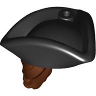 Lego Hair and Hat, Pirate Hat Tricorne Black with Ponytail / Reddish Brown