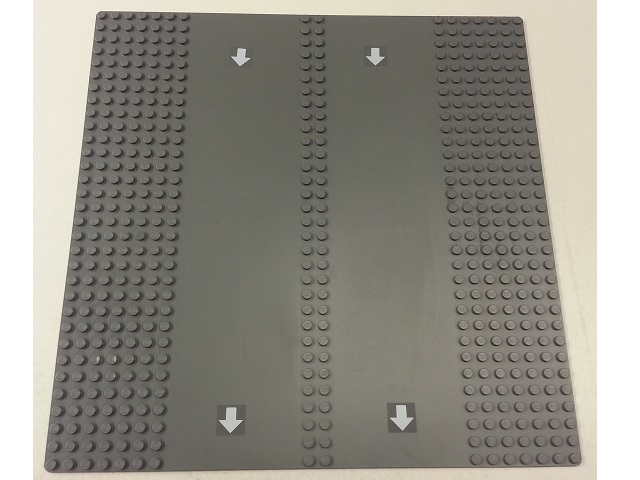 Lego Baseplate, Road 32 x 32 7-Stud Straight with Double Driveway with Four White Arrows Pattern (Stickers) - Set 7993