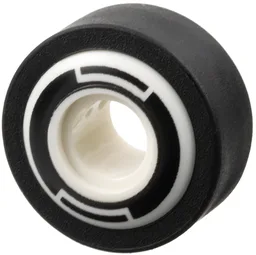 Wheel 11mm D. x 8mm with Center Groove, 8 Spokes and Smooth Side with Black Circle and Arcs Pattern with Black Tire 14mm D. x 6mm Solid Smooth (6683pb01 / 50945) / White