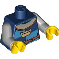 Lego Torso Gold Crown on Dark Blue, Medium Blue Quarters, Collar Print, Light Bluish Gray Arms, Yellow Hands / Dark Blue